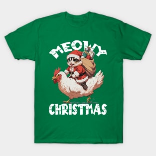 Meowy Christmas - 4, Funny Cute Cat on a Chicken T-Shirt